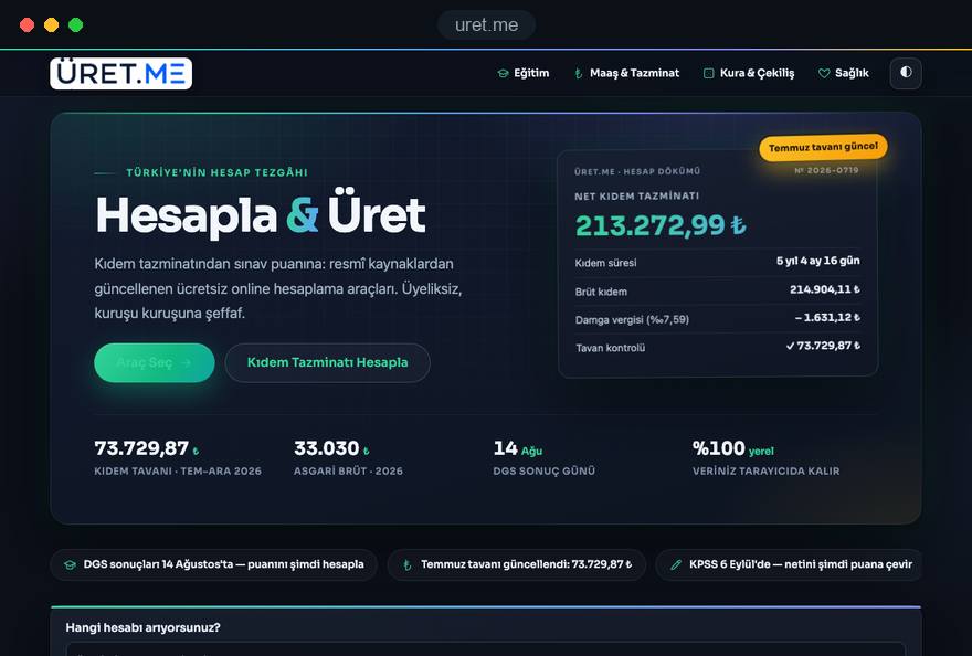 Uret.me, web sitesi